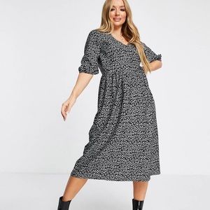 ASOS wrap front textured midi dress black white floral